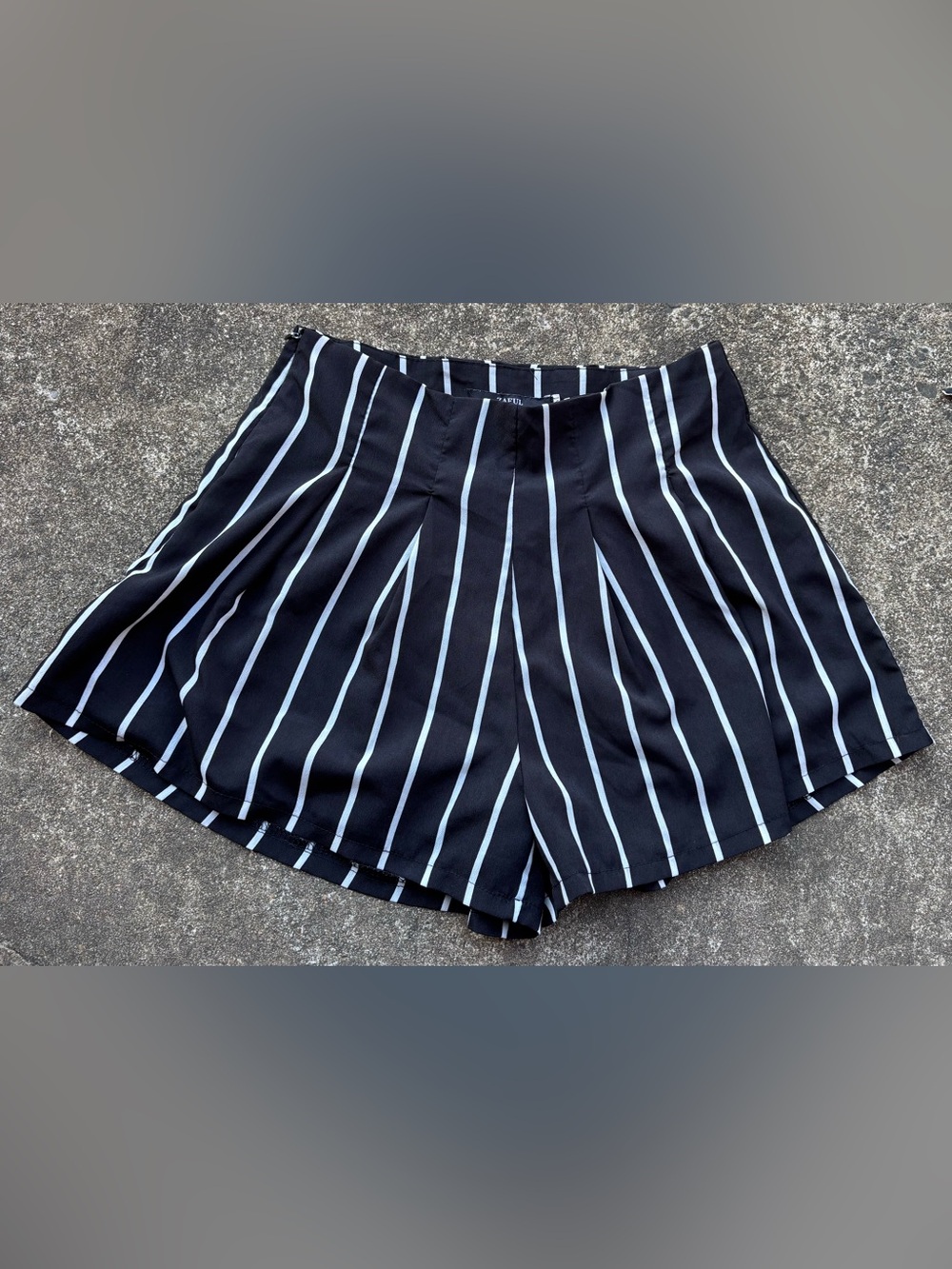 Zaful Black Shorts with White Vertical Stripes